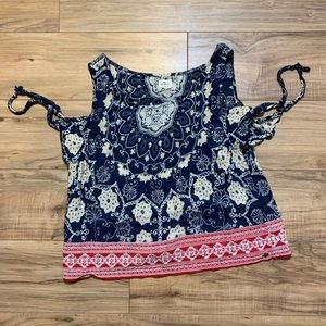 O’Neill Red / Blue Cold Shoulder Crop Top | Medium